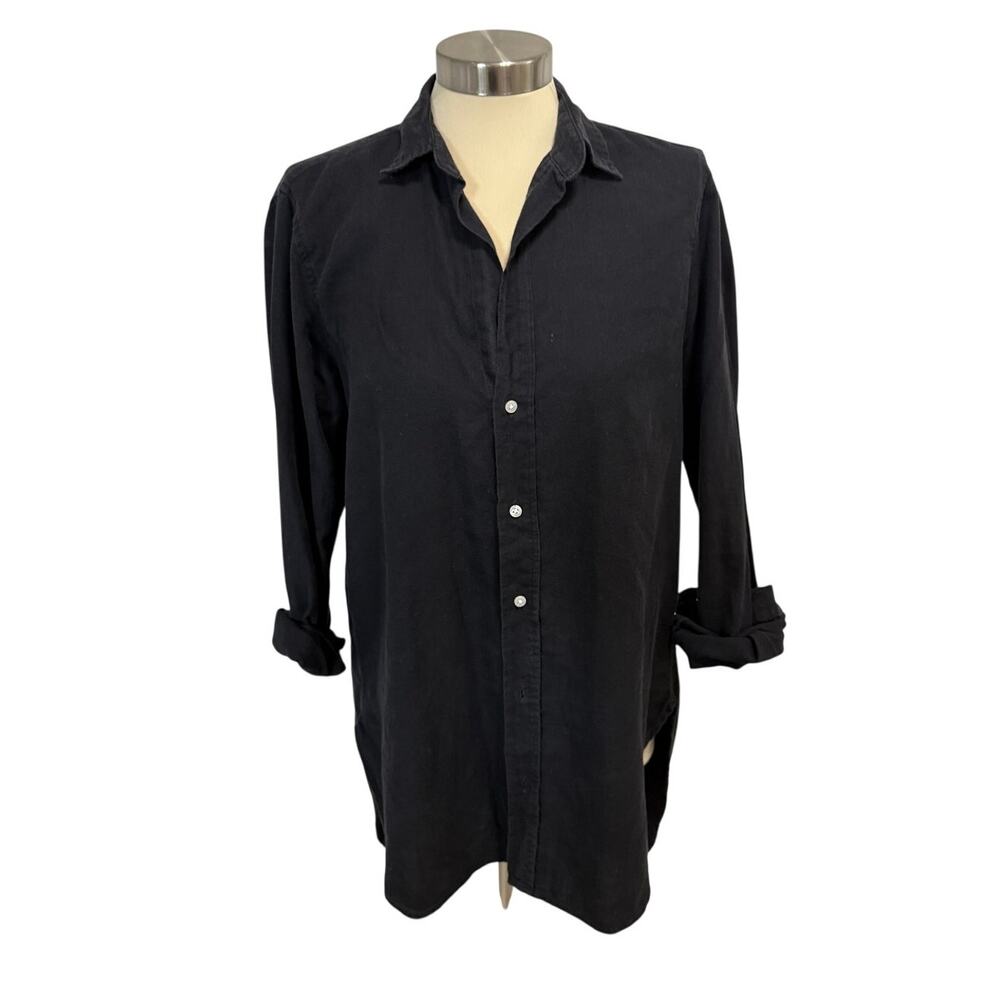 Frank and Eileen Grayson Black Shirt Size M Cotton Longline Tunic Italian Fabric